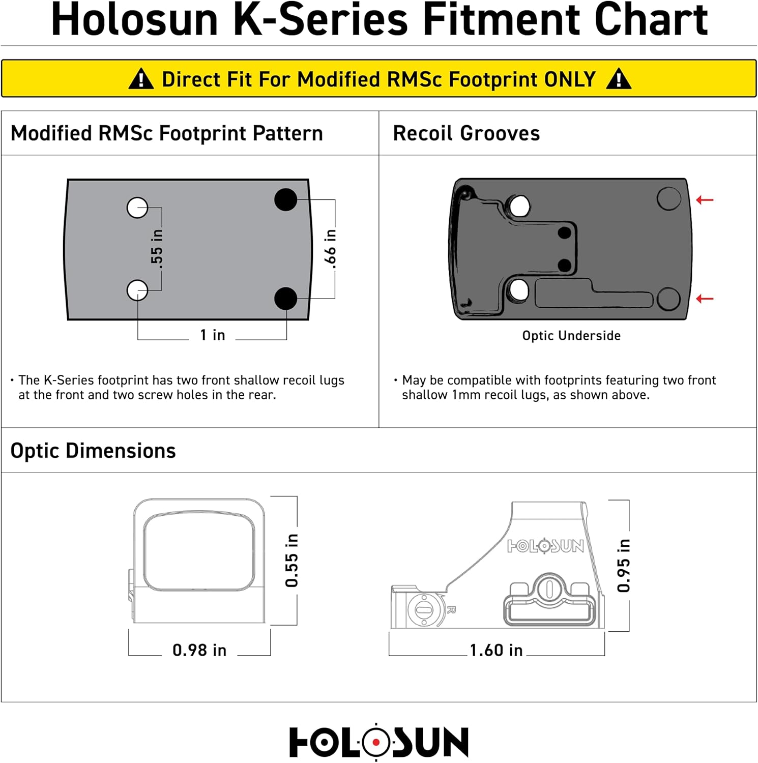 HOLOSUN HS407K X2 Red 6 MOA Dot Open Reflex Optical Sight for Subcompact Pistols