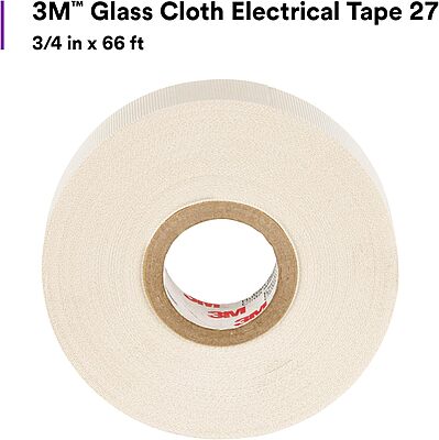 3M Glass Cloth Electrical Tape 27, 3/4 in x 66 ft, 1 Roll, Non-Corrosive Adhesive, Pressure Sensitive, High Temperature
