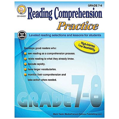 Mark Twain Media | Reading Comprehension Practice Workbook | 7th–8th Grade, 96pgs