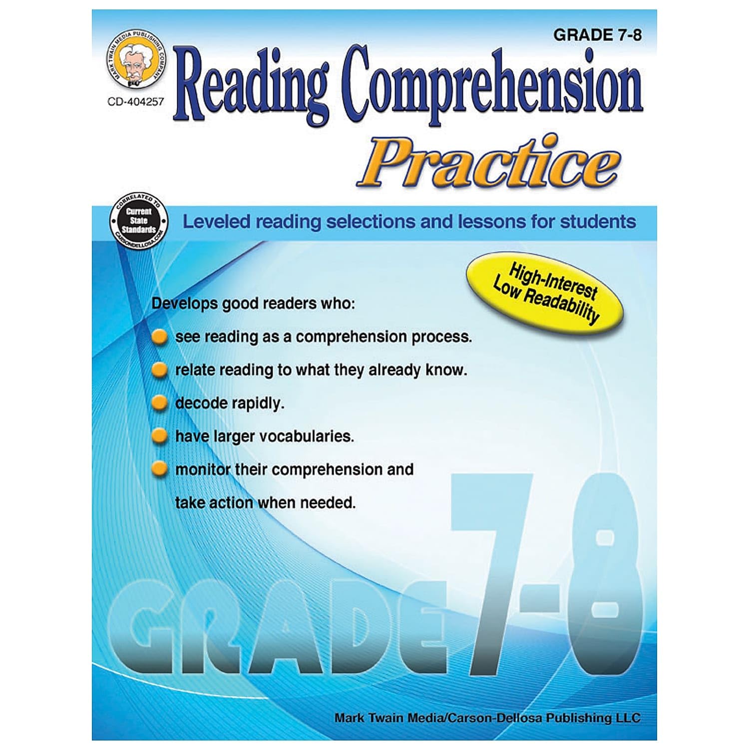 Mark Twain Media | Reading Comprehension Practice Workbook | 7th–8th Grade, 96pgs