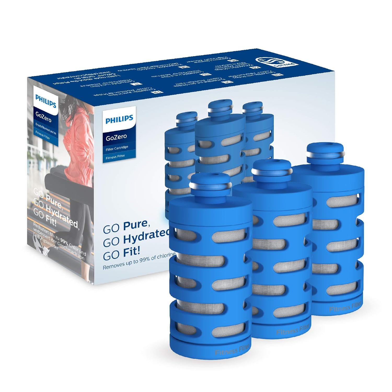 Philips Water GoZero Fitness Filters, Replacement Filter Cartridge, Activated Carbon Fiber Filter, for GoZero Active Bottle