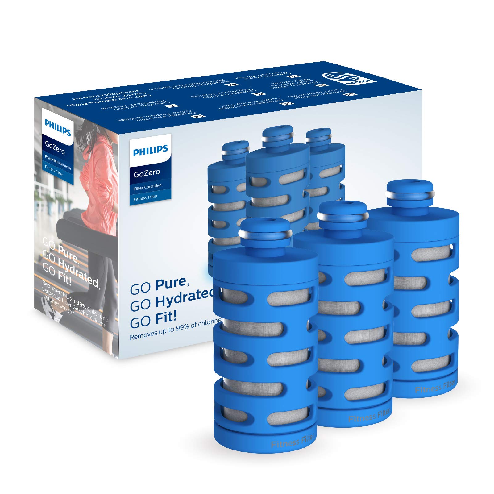 Philips Water GoZero Fitness Filters, Replacement Filter Cartridge, Activated Carbon Fiber Filter, for GoZero Active Bottle