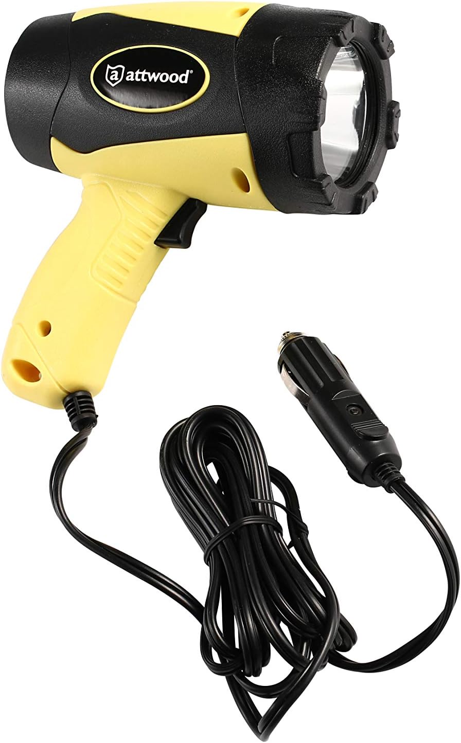 Attwood 11794-7 Portable 5W LED Emergency Spotlight 12V Adapter Plug, Safety Yellow/Black One Size
