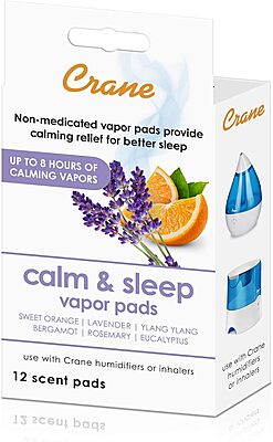 Crane Natural Lavender Orange Humidifier Pads with Calming Vapor, Universal Fit for Humidifiers and Inhalers, 12 Count