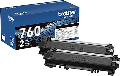 Brother Genuine High-Yield Black Toner Cartridge Twin Pack TN760 2Pk, TN7602PK Black 2 Pack Toner