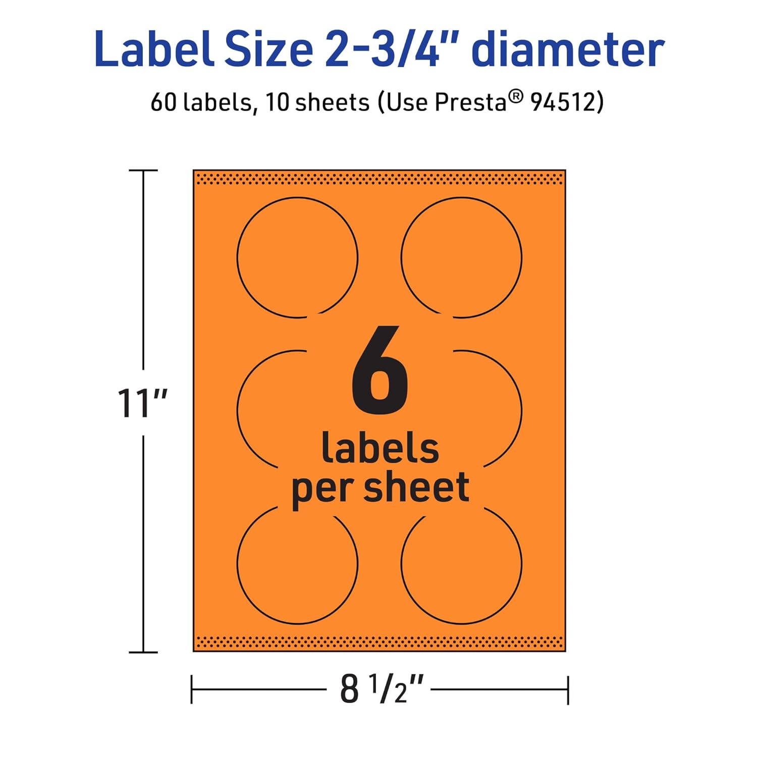 Avery Printable Round Labels, Sure Feed Technology, 2-3/4" Diameter, Bright Orange Labels, Print-to-The-Edge