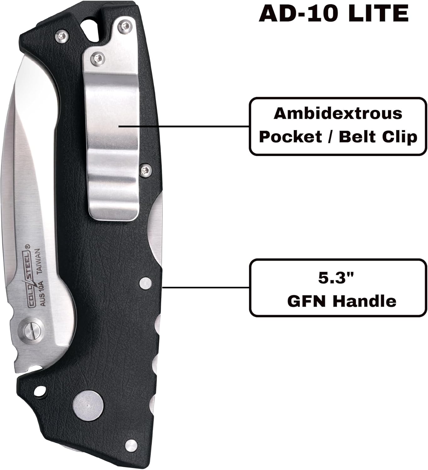 COLD STEEL AD-10 Lite Folding Knife — AUS10A Blade, GFN Handle, Tri-Ad Lock