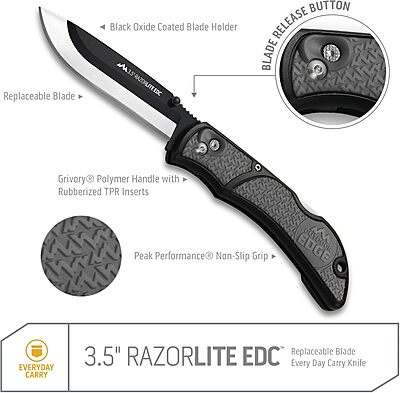 OUTDOOR EDGE 3.5" RazorLite EDC Pocket Knife with Replaceable Blades and Clip