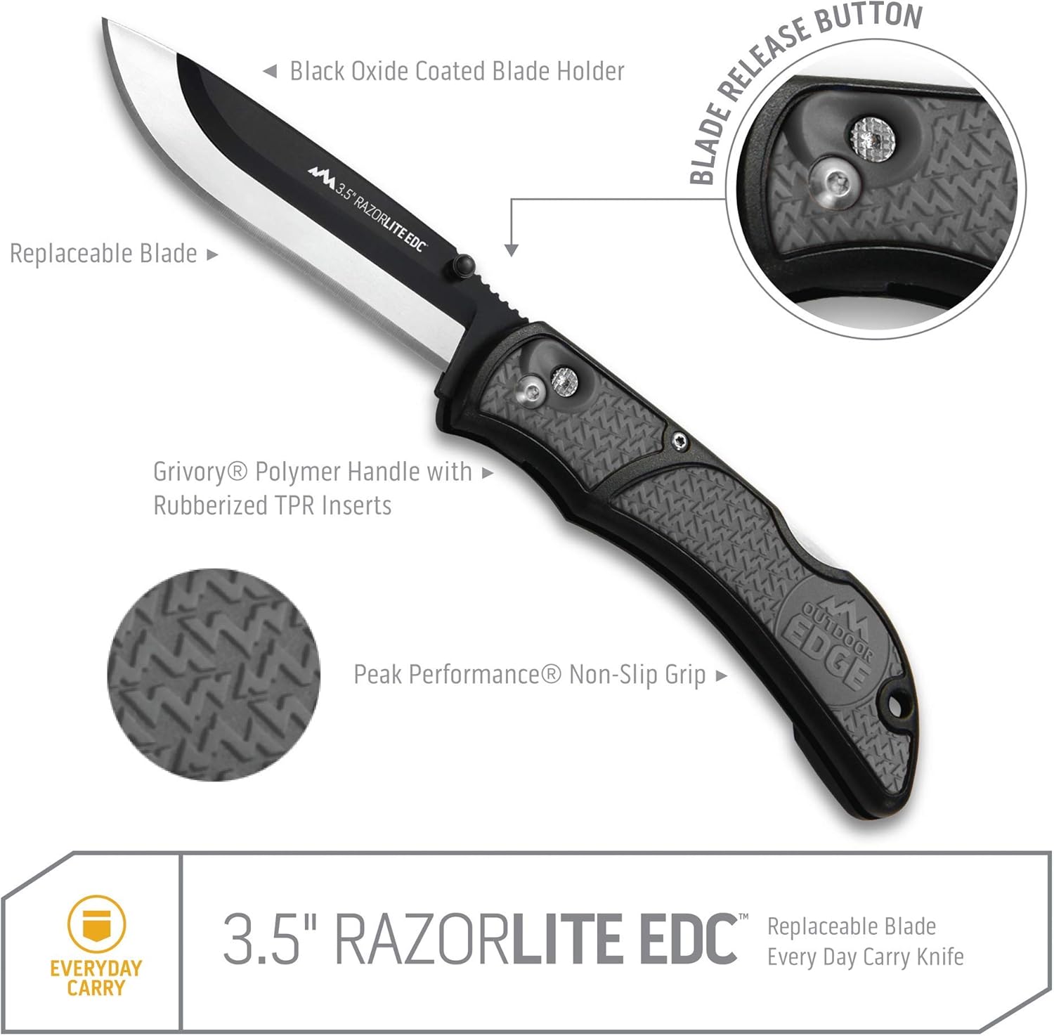 OUTDOOR EDGE 3.5" RazorLite EDC Pocket Knife with Replaceable Blades and Clip