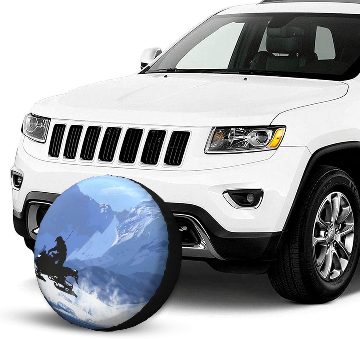 Snowmobile Printed Spare Tire Cover 17 Inch - Waterproof Wheel Covers Protectors - Universal Fit for Car, Trailer, Auto, SUV