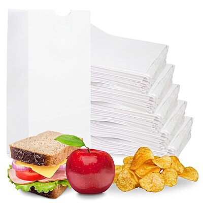 Duro 4# White Paper Bags 500-Count, White Paper Lunch Bags for Popcorn, Candy, Snacks & Treats, Bulk Disposable Lunch Sacks - 5.00 x3.12 x 9.75 Inches