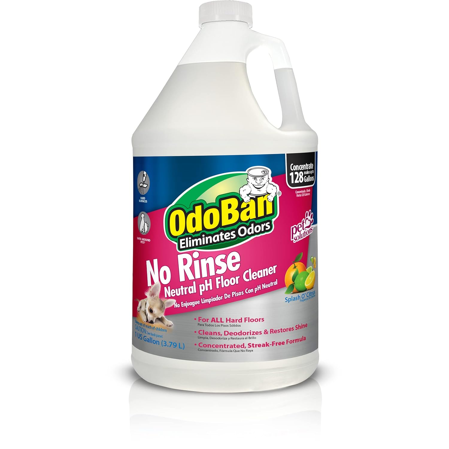 OdoBan Pet Solutions No Rinse Neutral pH Floor Cleaner Concentrate, 1 Gallon Citrus 128 Fl Oz (Pack of 1)