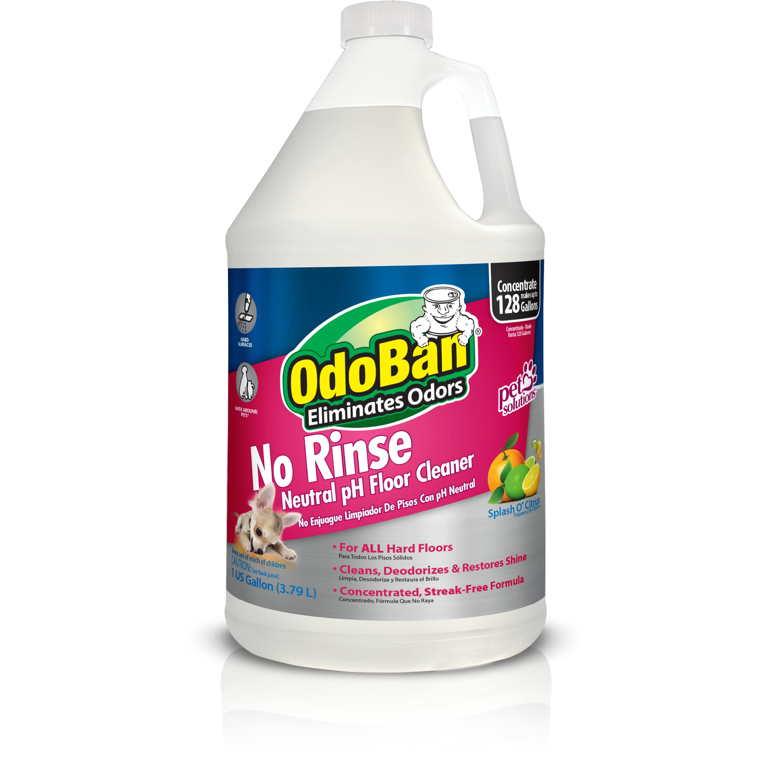 OdoBan Pet Solutions No Rinse Neutral pH Floor Cleaner Concentrate, 1 Gallon Citrus 128 Fl Oz (Pack of 1)