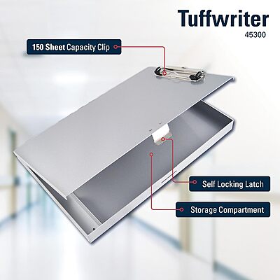 Saunders Tuffwriter Recycled Aluminum Storage Clipboard, 0.5" Clip Capacity, Holds 8.5 x 11 Sheets, Silver Silver Letter Low Profile Clip