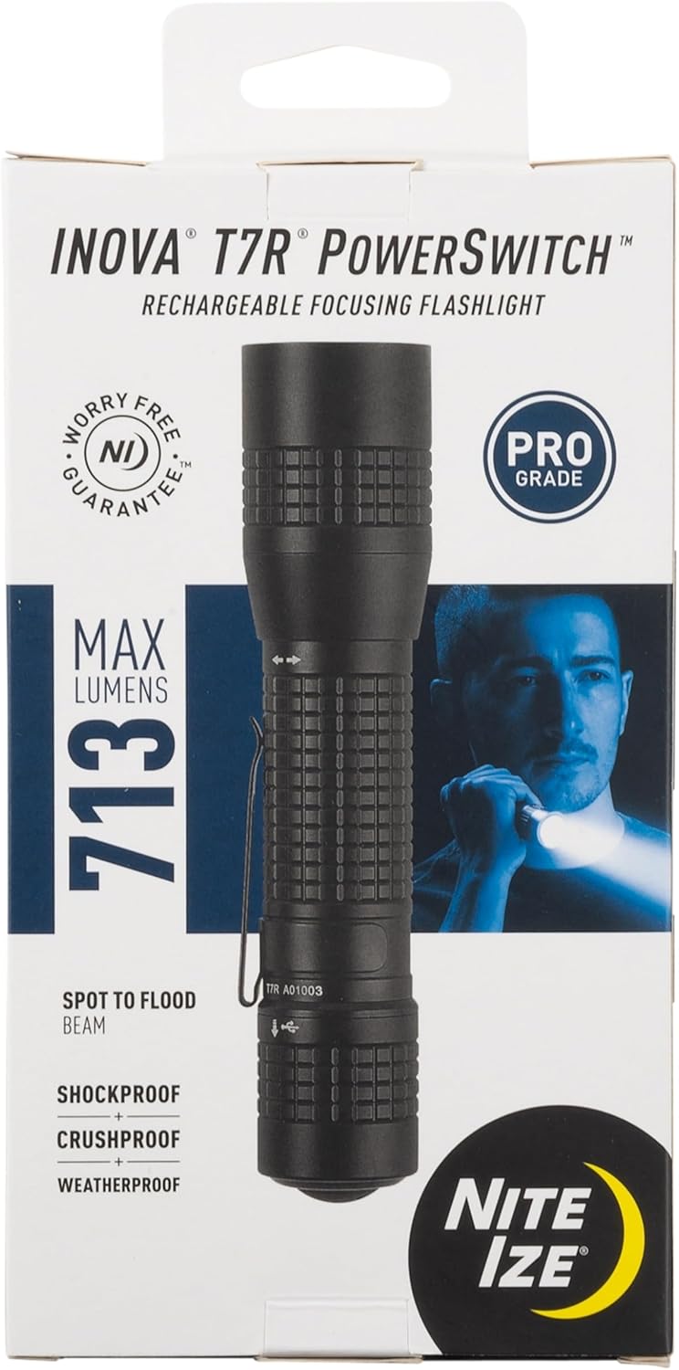 Nite Ize INOVA T7R PowerSwitch Rechargeable Focusing Flashlight - Tactical PowerSwitch LED Flashlight for First Responders