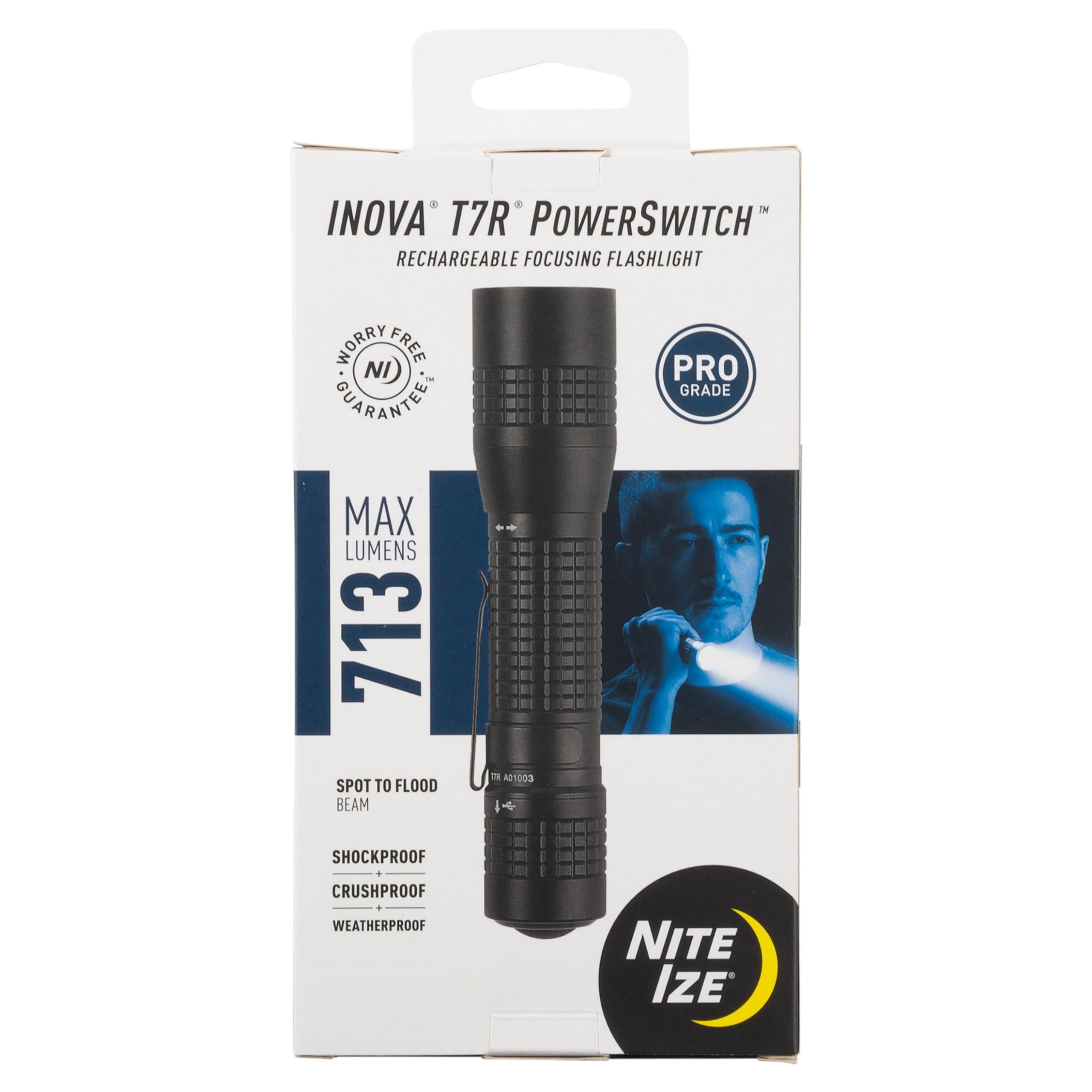 Nite Ize INOVA T7R PowerSwitch Rechargeable Focusing Flashlight - Tactical PowerSwitch LED Flashlight for First Responders