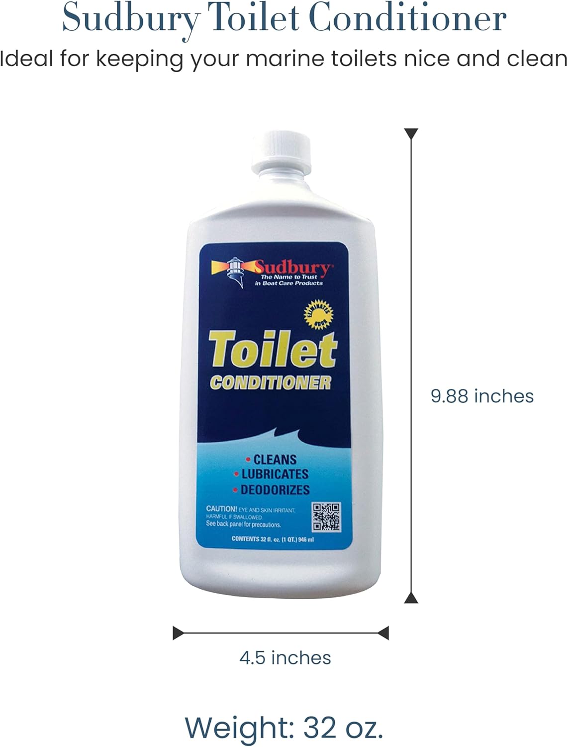 Sudbury Toilet Cleaner, Odor Eliminator for Marine Toilets, Essential Boat Accessories and Boat Cleaning Supplies, 32 oz.
