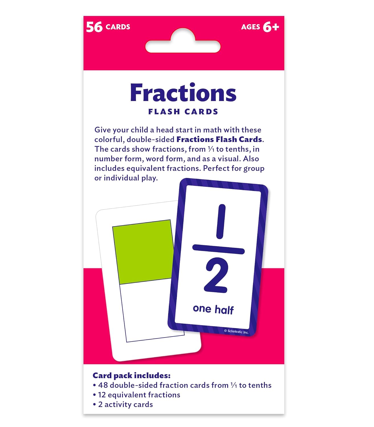 Scholastic Fractions Flash Cards, 6-5/16inH x 3-7/16inW, 2nd Grade, Pack Of 56 Cards