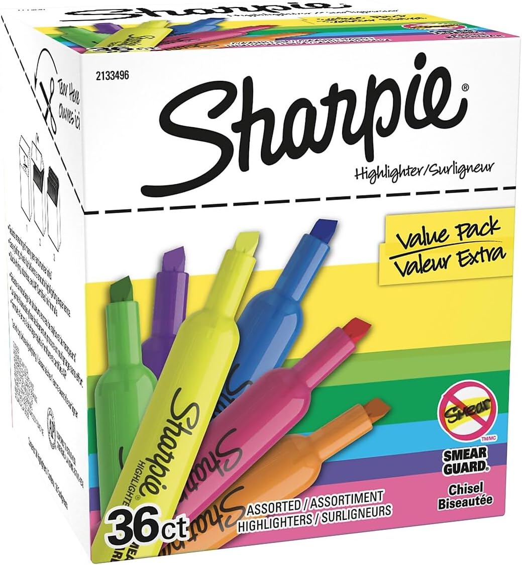 Sharpie Tank Highlighters, Fluorescent And Pastel Highlighters, Chisel Tip, Highlighter Markers Set, Assorted Colors