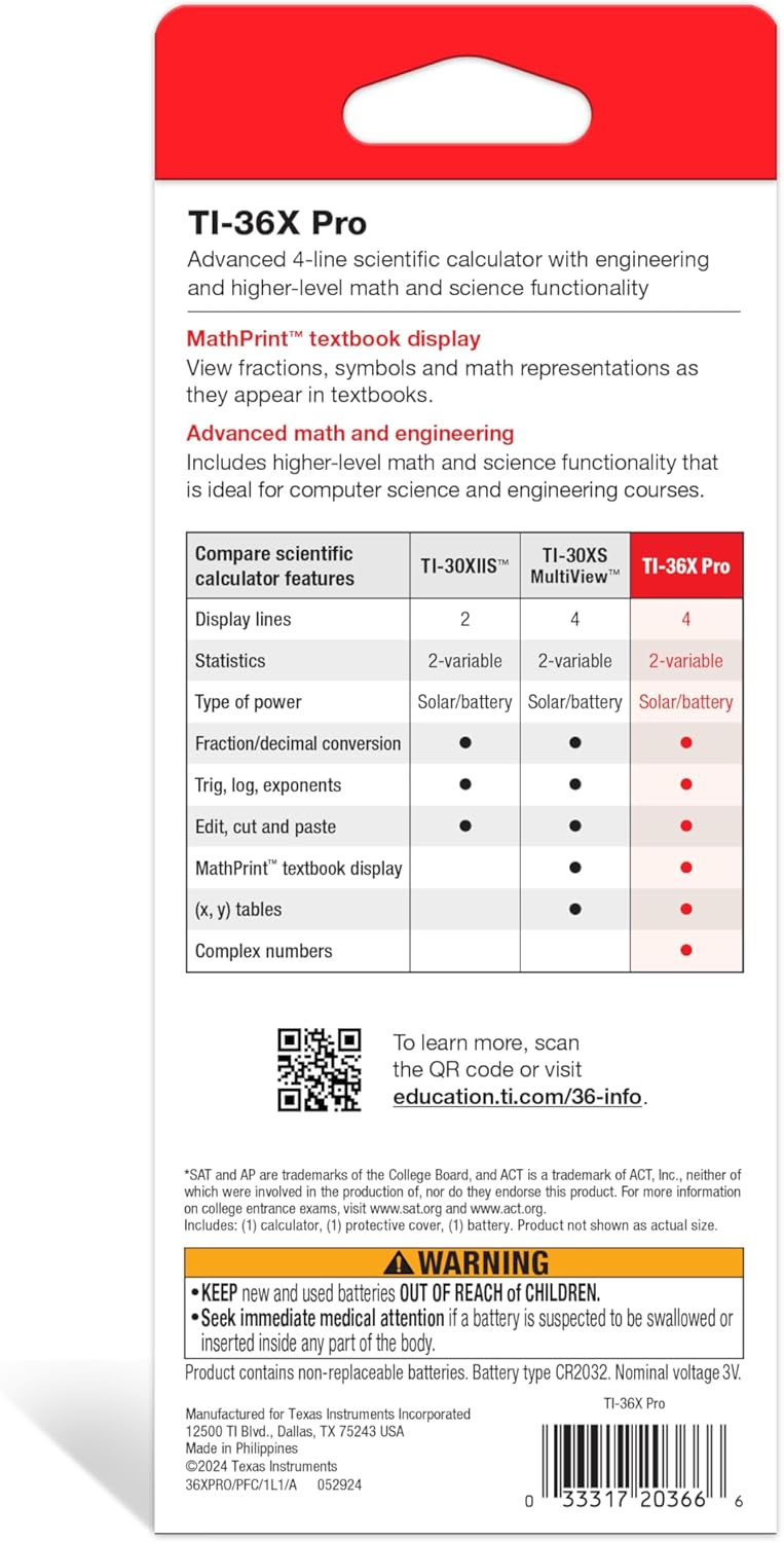Texas Instruments TI-36X Pro Engineering/Scientific Calculator - 4-line MultiView (Black)