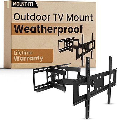 Mount-It! Outdoor TV Mount Weatherproof, Anti-Rust Anti-Corrosion Outside TV Bracket for Patio, Gazebo and Exterior, Fits 37-80", Heavy Duty Dual Full Motion Arms, VESA Up to 600x400mm, 110 Lbs Limit