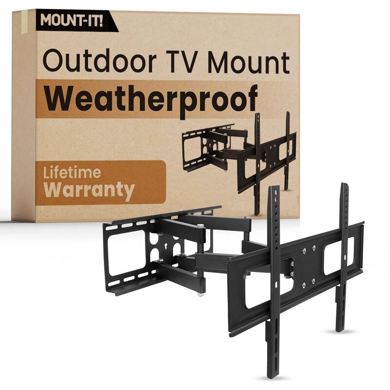 Mount-It! Outdoor TV Mount Weatherproof, Anti-Rust Anti-Corrosion Outside TV Bracket for Patio, Gazebo and Exterior, Fits 37-80", Heavy Duty Dual Full Motion Arms, VESA Up to 600x400mm, 110 Lbs Limit