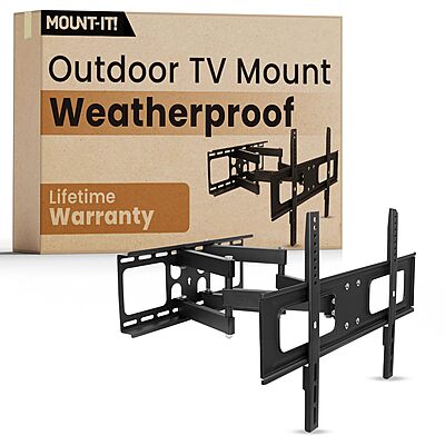 Mount-It! Outdoor TV Mount Weatherproof, Anti-Rust Anti-Corrosion Outside TV Bracket for Patio, Gazebo and Exterior, Fits 37-80", Heavy Duty Dual Full Motion Arms, VESA Up to 600x400mm, 110 Lbs Limit