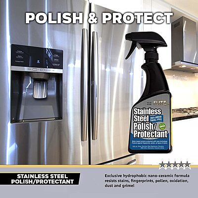 Flitz Stainless Steel Polish Protectant - 16oz Bottle, USA-Made Ceramic Coating for Stainless Steel Appliances