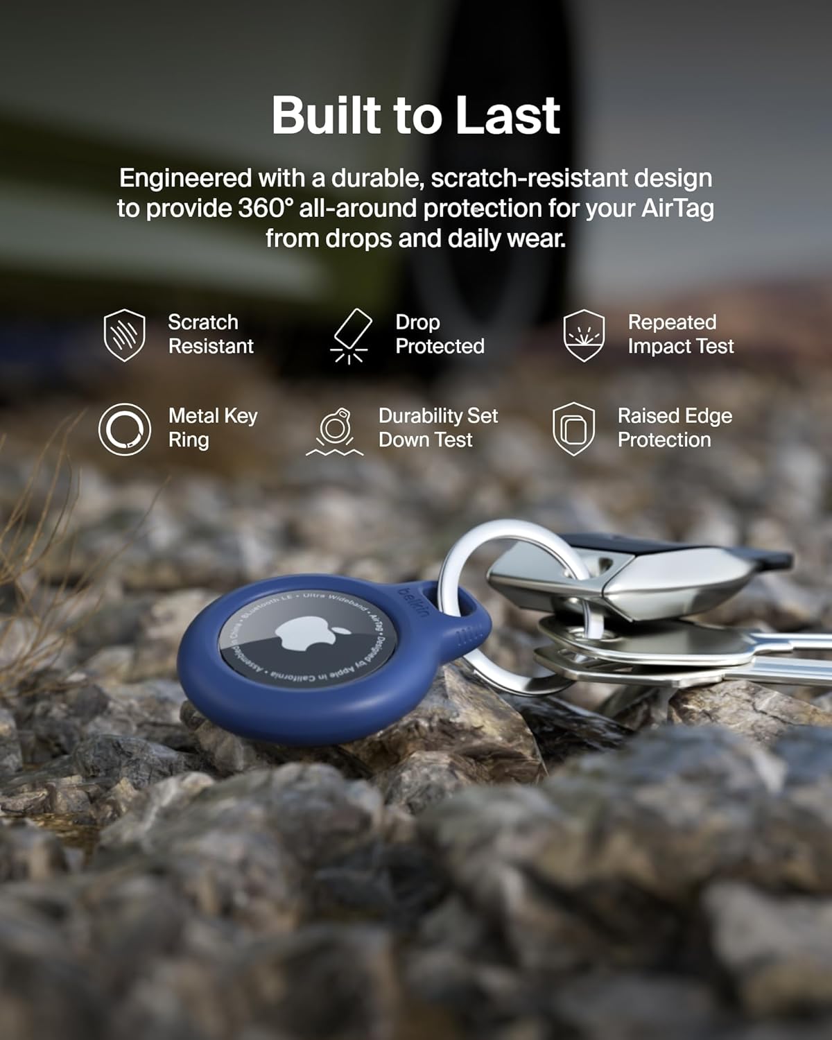 Belkin Apple AirTag Secure Holder with Key Ring - Durable Scratch-Resistant Case with Open Face & Raised Edges