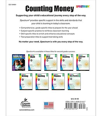 Spectrum Counting Money 2nd Grade Workbook, Math Book for Kids Ages 7 to 8, Word Problems With Coins and Bills