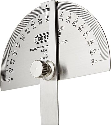 General Tools 18 Round Head Stainless Steel Angle Protractor, 0 to 180 Degrees, 6-Inch Arm