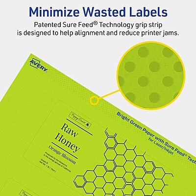 Avery Printable Rectangle Labels, Sure Feed Technology, 2-1/2" x 5", Bright Green, Print-to-The-Edge, Laser/Inkjet