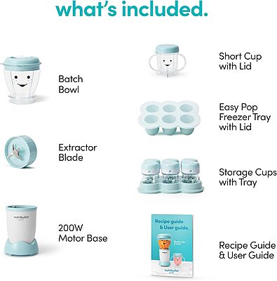 NutriBullet NBY-50100 Baby Complete Food-Making System, 32-Oz, White, Blue, Clear 32-oz.