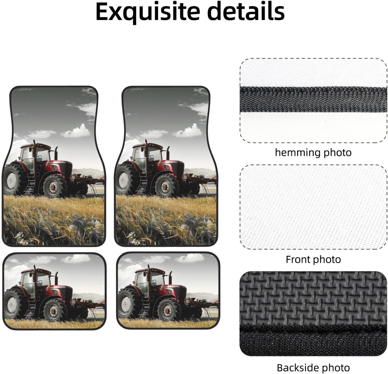 Tractor Agriculture Tranquil Printed Car Floor Mats Set of 4 Pieces | Floor Mats Protection for Cars Full Sets | Non-Slip