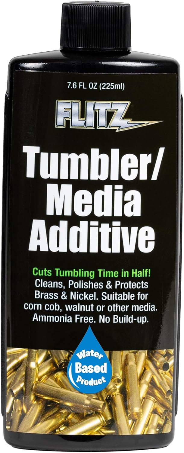Flitz Tumbler Media Additive - 7.6oz Bottle of USA-Made Brass Cleaner Reloading Liquid for Ammo, Copper