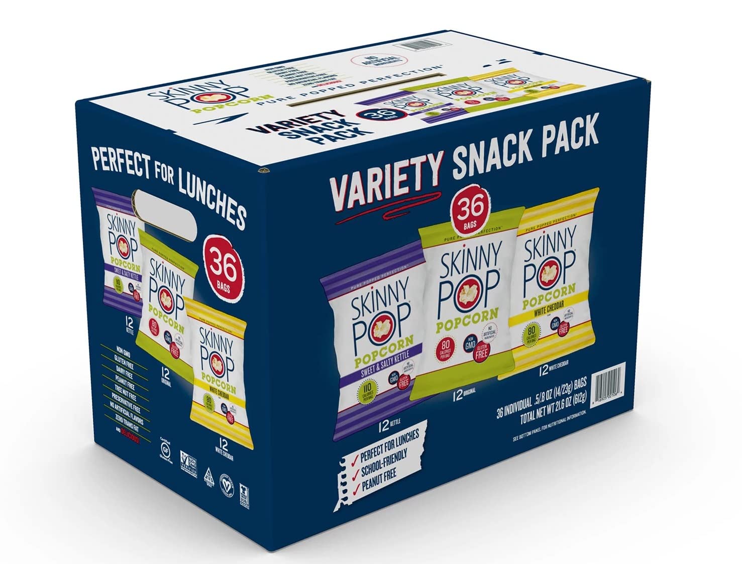 Popcorn Variety Snack Pack, 0.5 oz Bag, 36 Bags/Carton - SkinnyPop