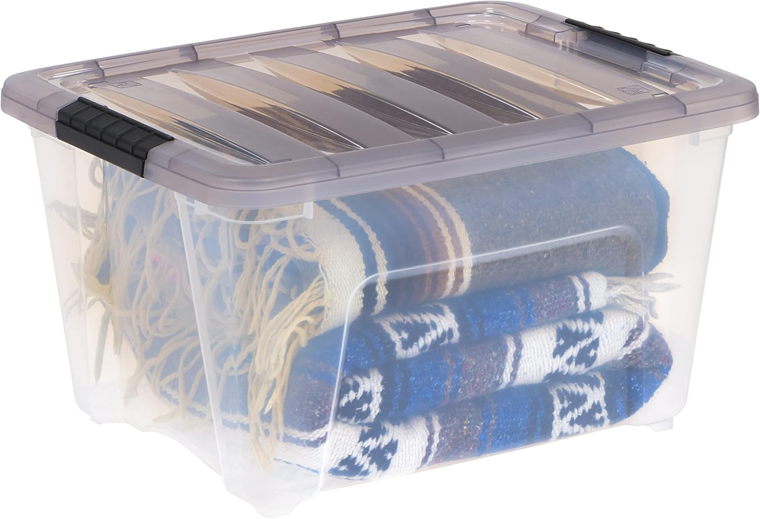 IRIS USA 5 Pack 32 Quart Stack & Pull™ Clear Plastic Storage Box with Buckles, Gray