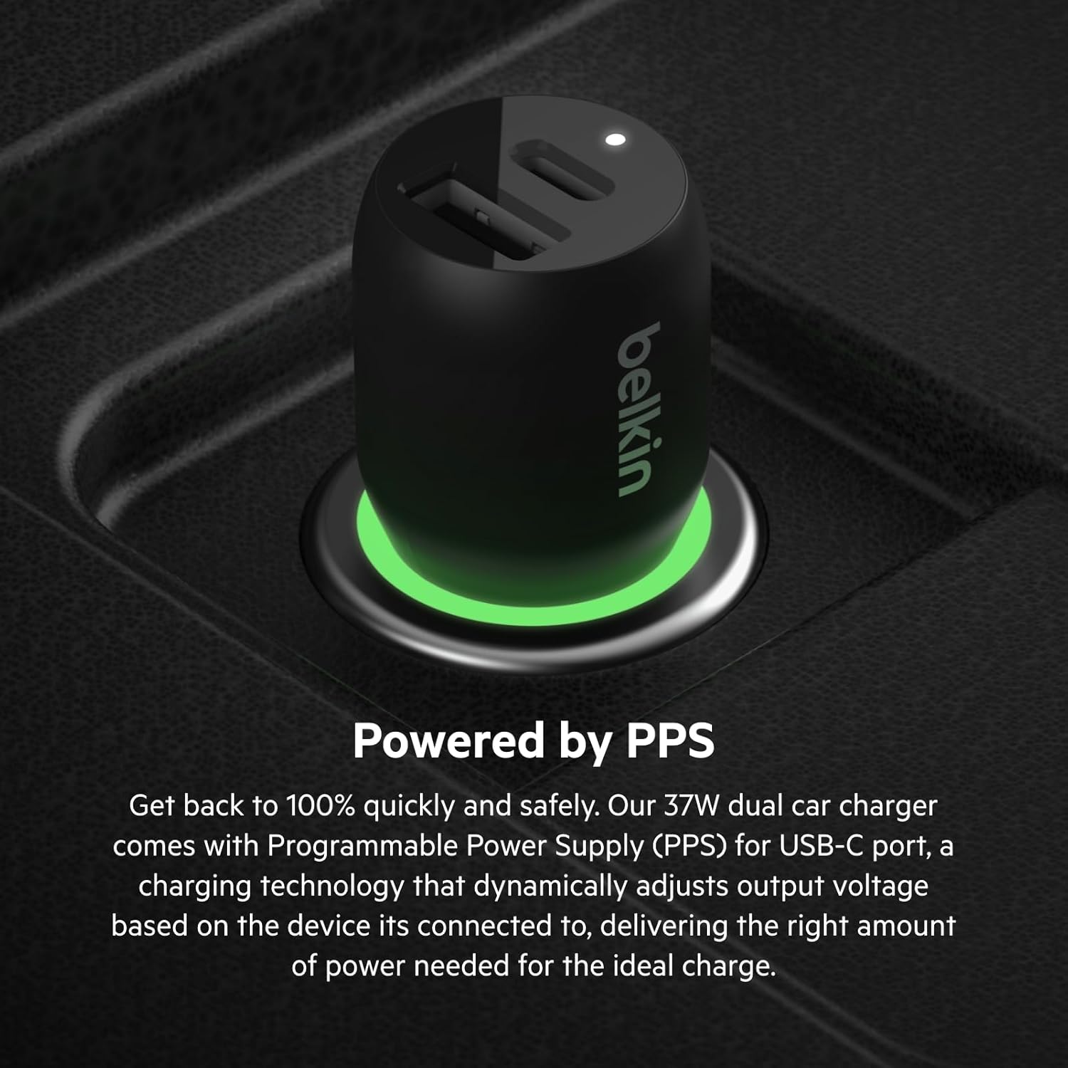Belkin 37-Watt Dual USB Car Charger - Power Delivery 25W USB-C Port & 12W USB-A Port for PPS Charging Apple iPhone