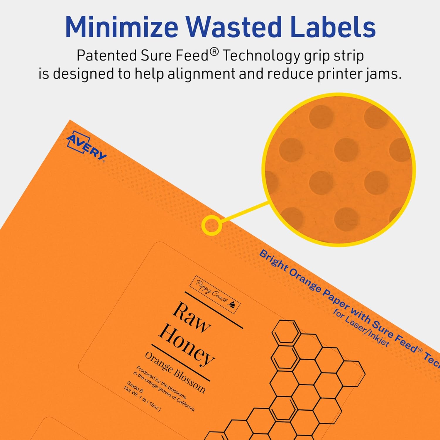 Avery Printable Rectangle Labels, Sure Feed Technology, 2-1/2" x 4", Bright Orange, Print-to-The-Edge, Laser/Inkjet Printable