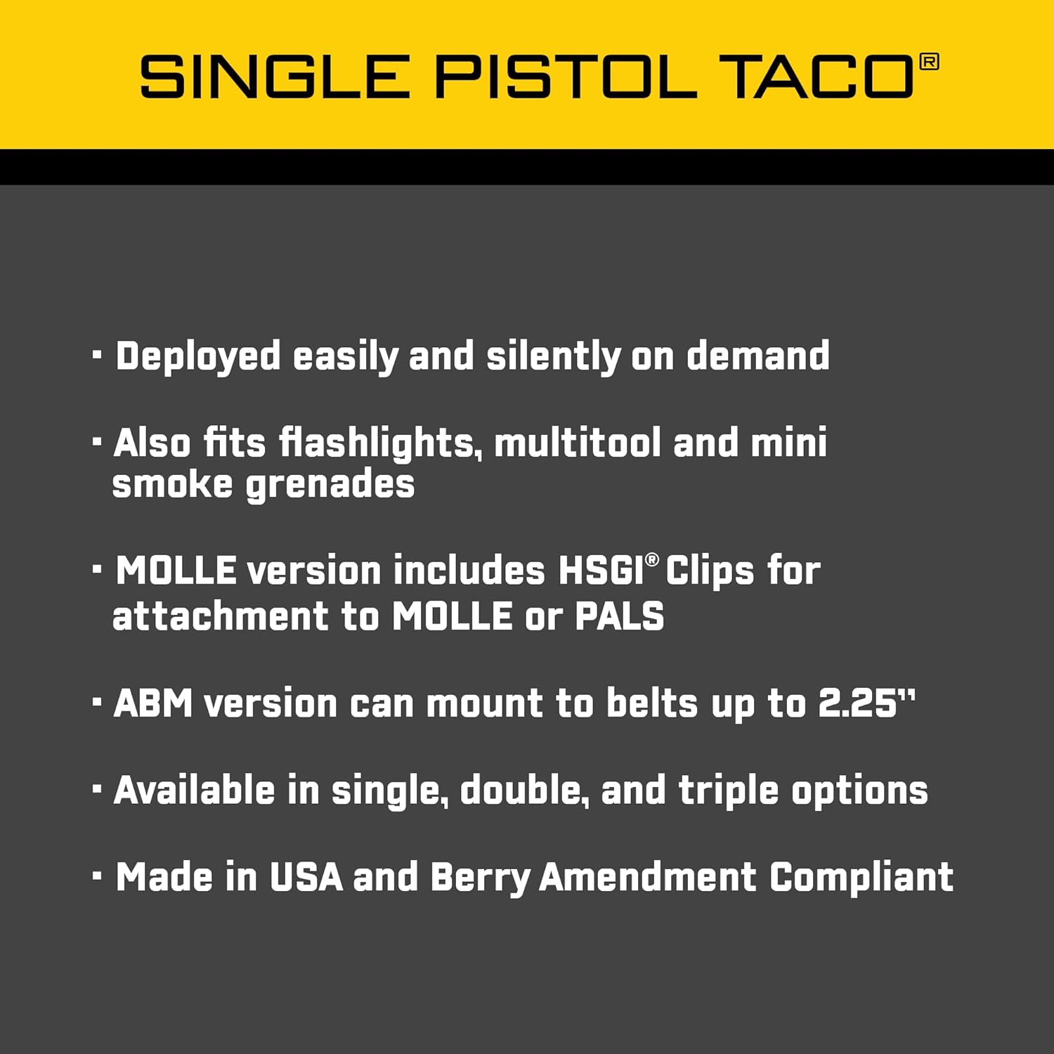High Speed Gear Pistol TACO Single Magazine Pouch, MOLLE
