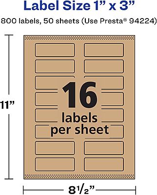 AVERY Kraft Brown Rectangle Labels, Sure Feed Technology, 1" x 3", Print-to-The-Edge, Laser/Inkjet Printable