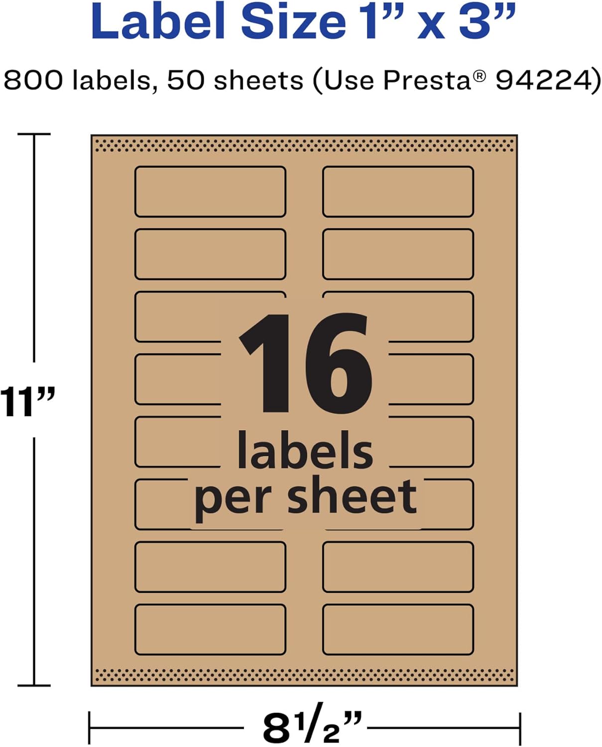 AVERY Kraft Brown Rectangle Labels, Sure Feed Technology, 1" x 3", Print-to-The-Edge, Laser/Inkjet Printable