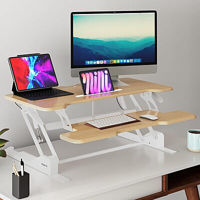 Mount-It! 38in Wide Height Adjustable Standing Desk Converter with Keyboard Tray