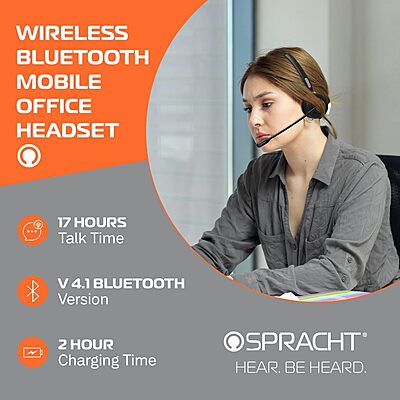 Spracht ZumBT Single Ear Wireless Bluetooth Mobile Office Headset with Base, Adapter