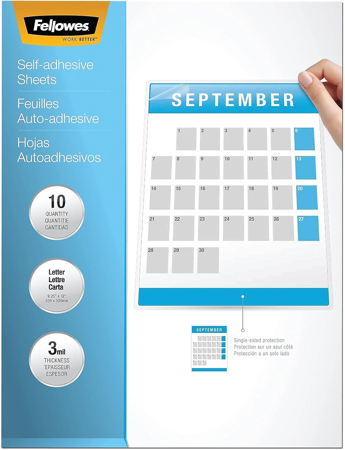 FELLOWES Self-Adhesive Laminating Sheets, 9 x 12, 3 mil, Gloss