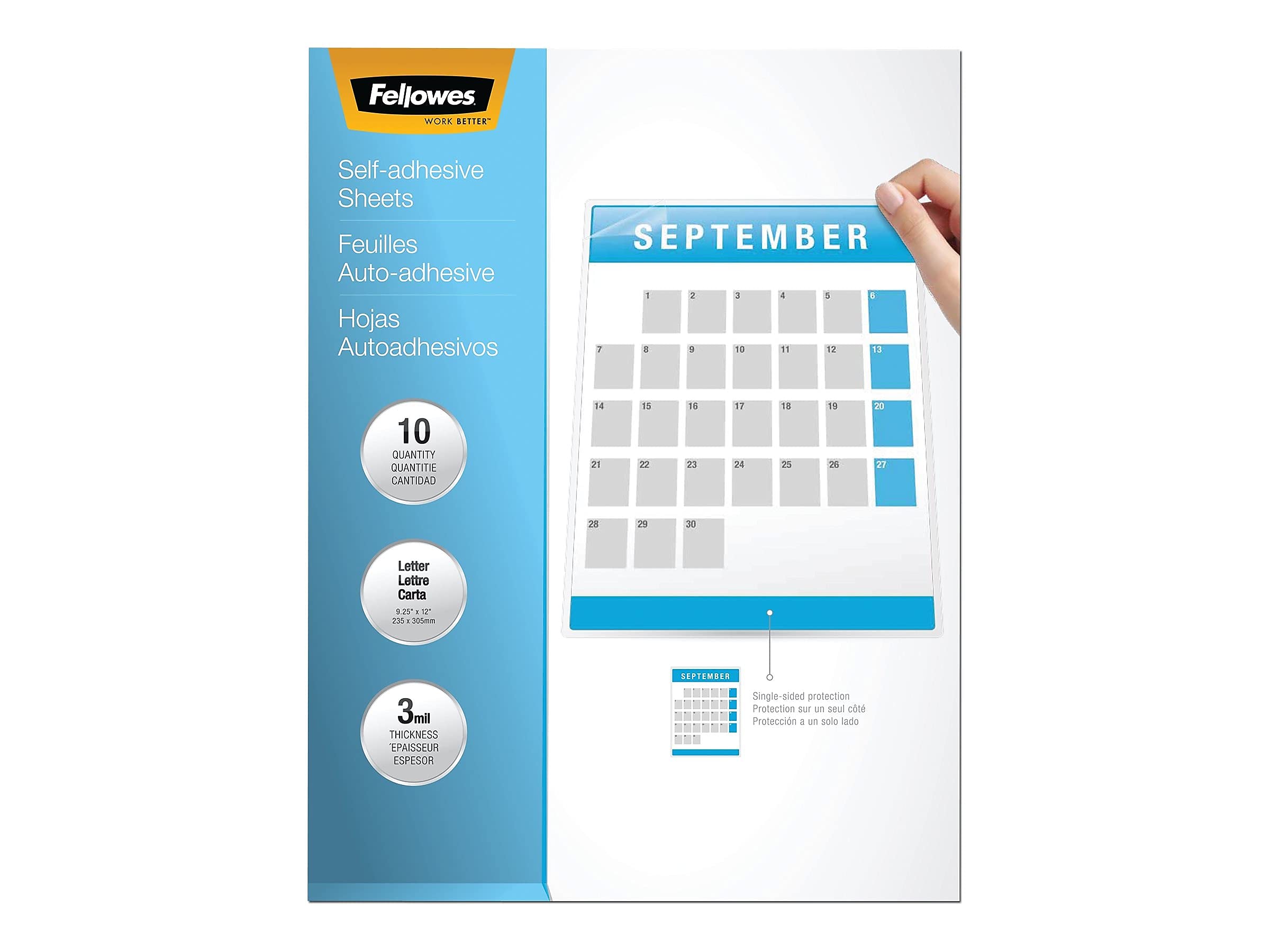 FELLOWES Self-Adhesive Laminating Sheets, 9 x 12, 3 mil, Gloss