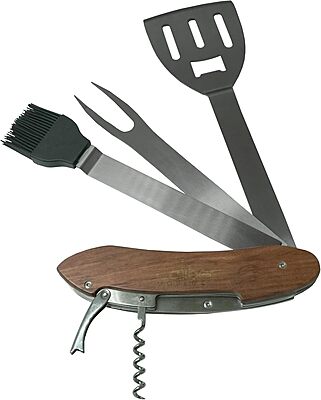 Caliber Gourmet 5-in-1 Multi Tool BBQ Barbecue Grill Accessories, Tools Set Kit, Camping Accessories, Grilling Parties, Detachable, Includes Brush, Spatula, Fork, Bottle Opener, Wine Corkscrew