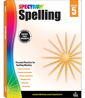 Spectrum Spelling Workbook Grade 5, Ages 10 to 11, 5th Grade Spelling Workbooks, Handwriting Practice with Parts of Speech, Rhymes, Prefixes, and ... English Dictionary - 152 Pages (Volume 32)