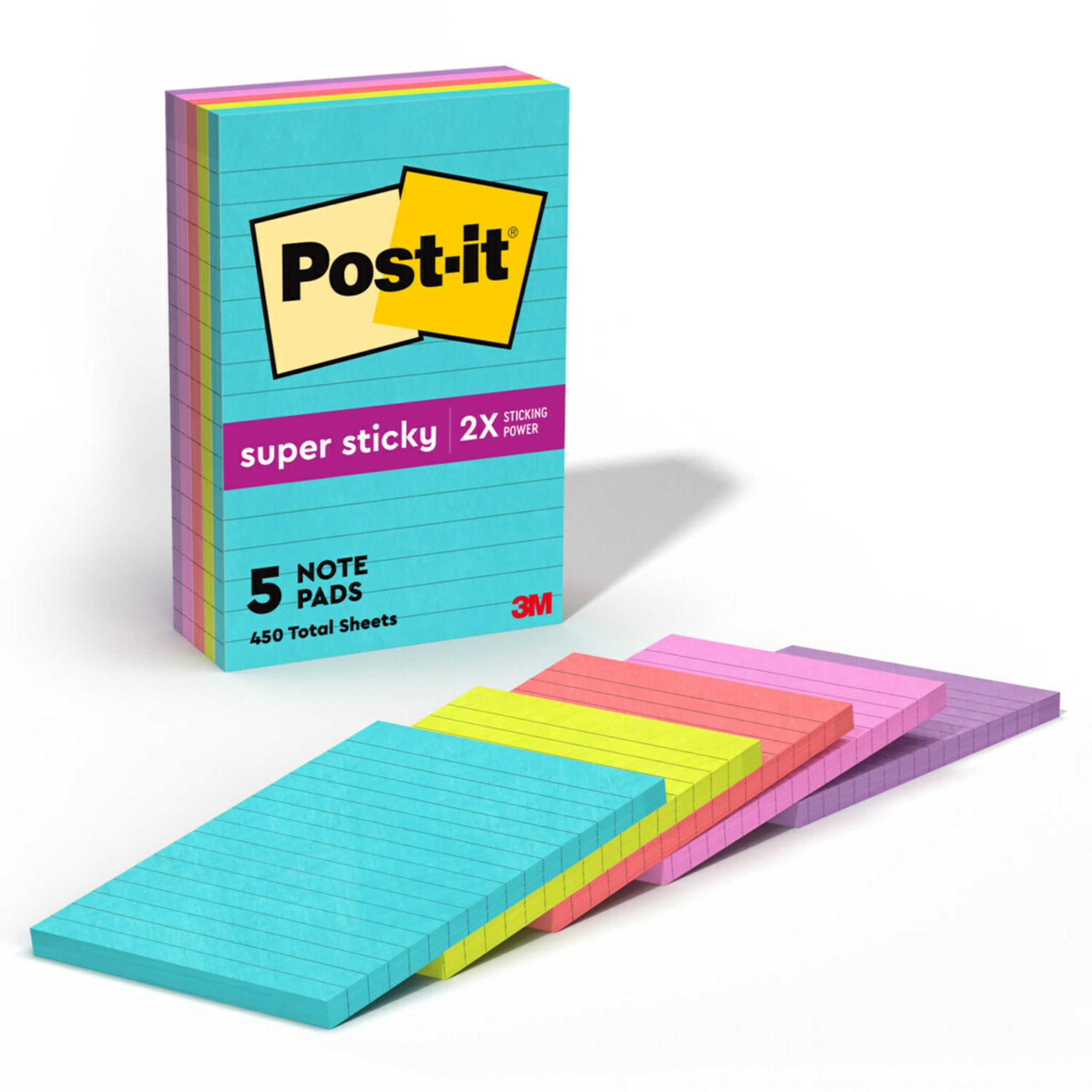 Post-it Super Sticky Lined Notes, 5 Sticky Note Pads, 4 x 6 in., School Supplies, Office Products