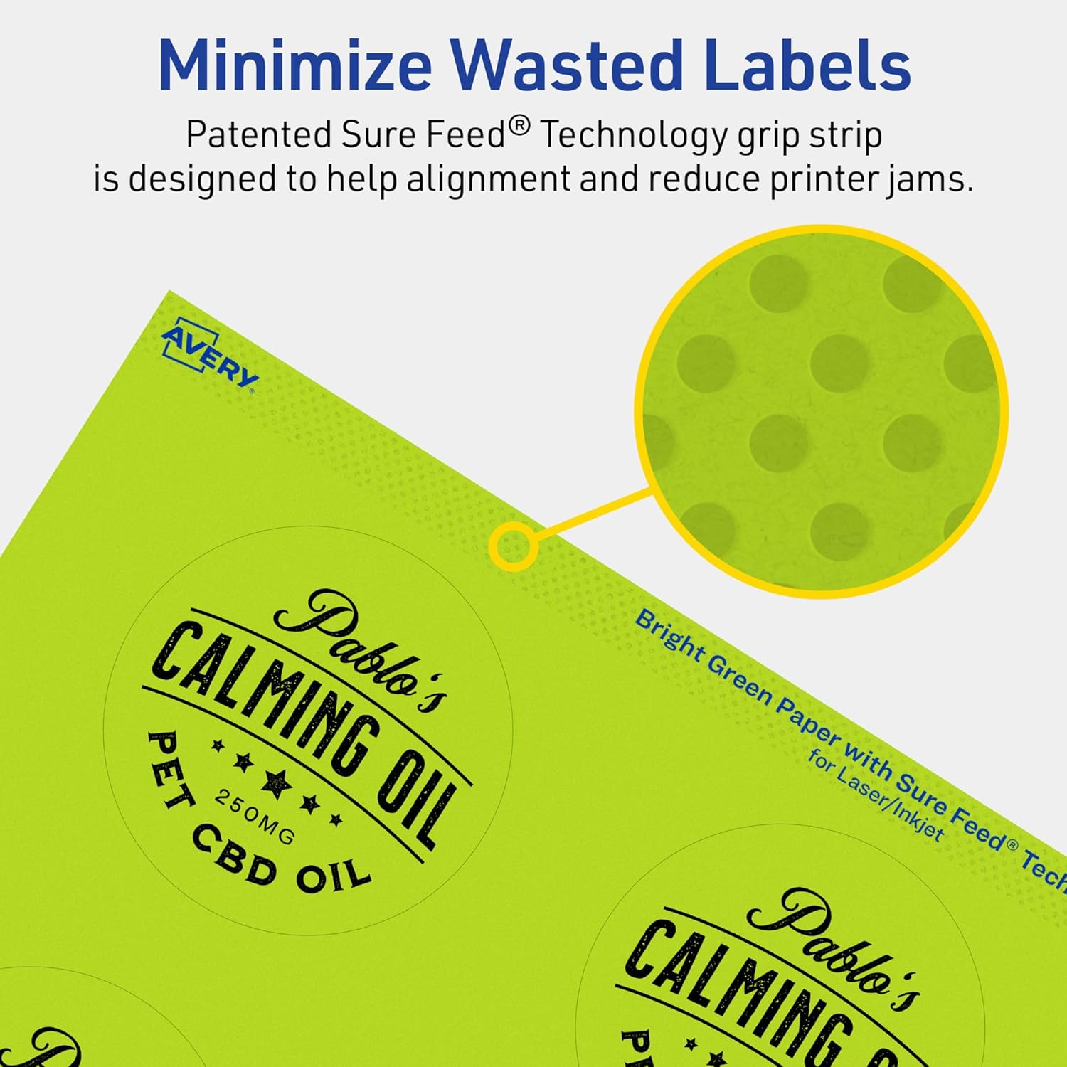 Avery Printable Round Labels, Sure Feed Technology, 2-3/4" Diameter, Bright Green, Print-to-the-Edge, Laser/Inkjet Printable